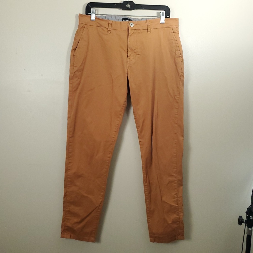 PULL & BEAR Chino Pants  Mens Size 32x30 Brown Modern Skinny Pockets Tapered Leg